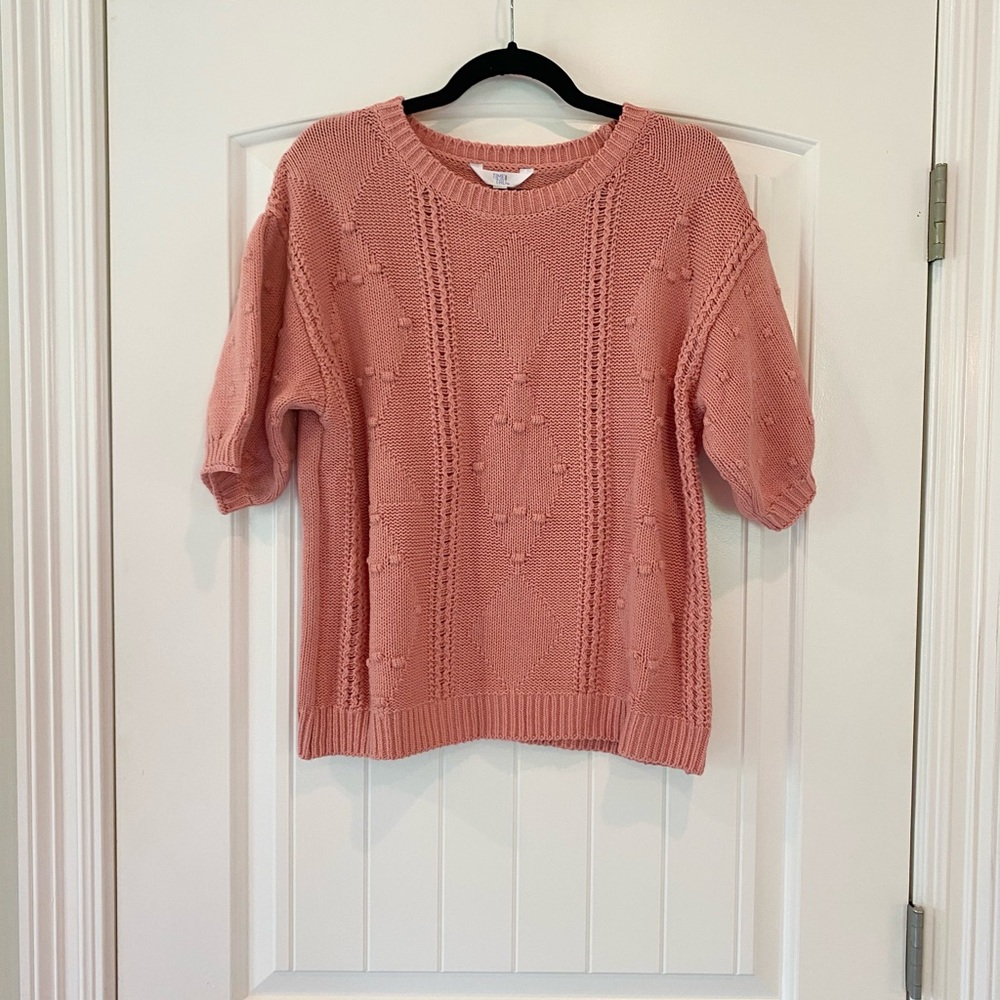 Time and Tru Pink Crew Neck Sweater with Cable Knit Detailing